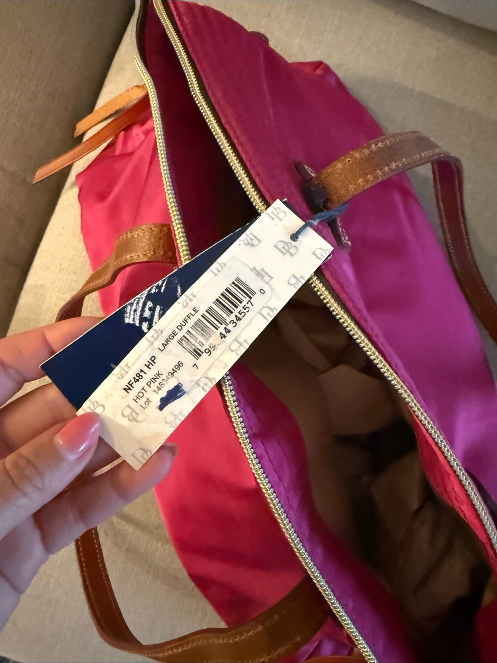 Dooney & Burke Hot Pink Large Duffle Tote with Brown Leather Trim - NWT - Picture 5 of 9